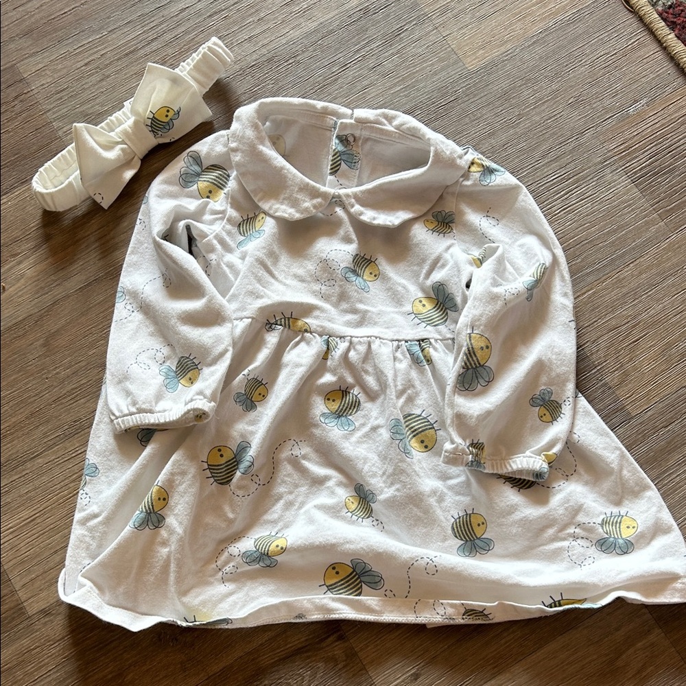 Bee Print Baby Dress with Headband